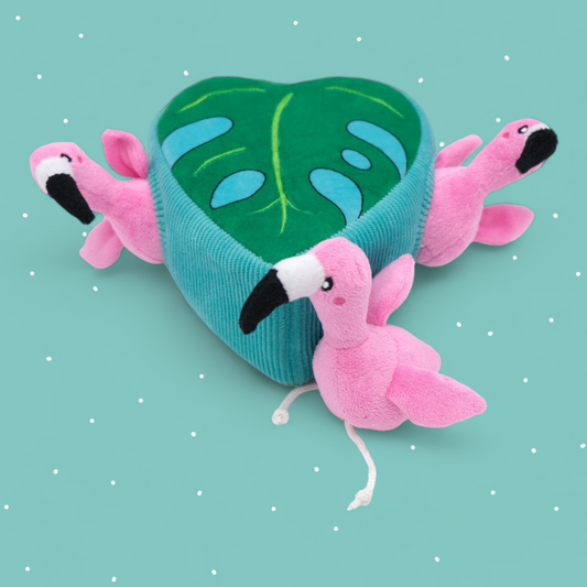 Zippy Paws - Burrow Dog Toy - 3 Flamingos in Monstera Leaf
